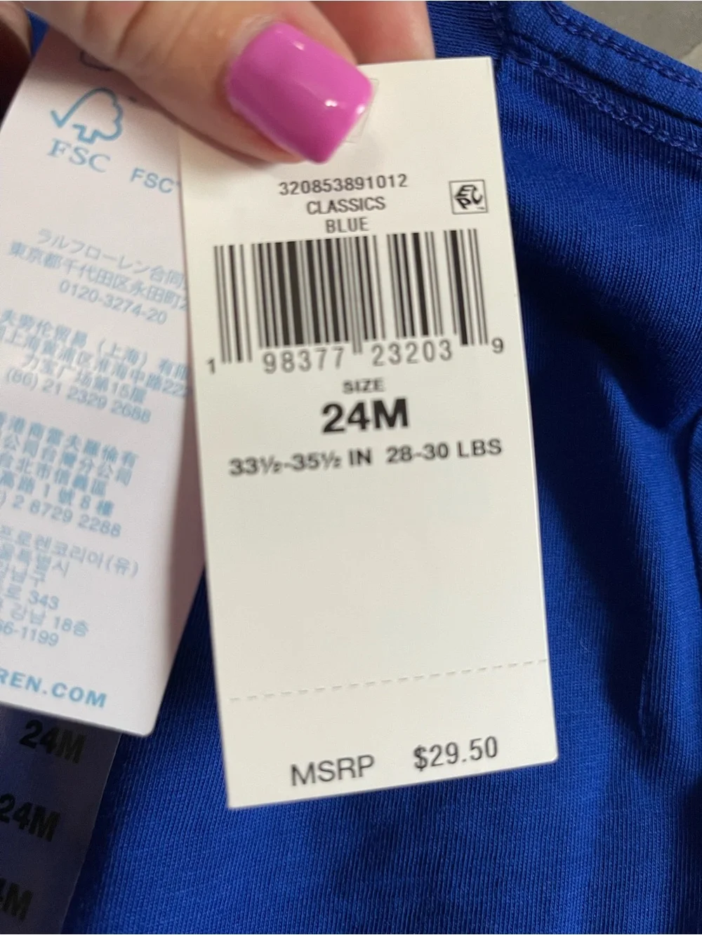 Ralph Lauren Toddler Long-Sleeve Tee in Royal Blue with Yellow Logo